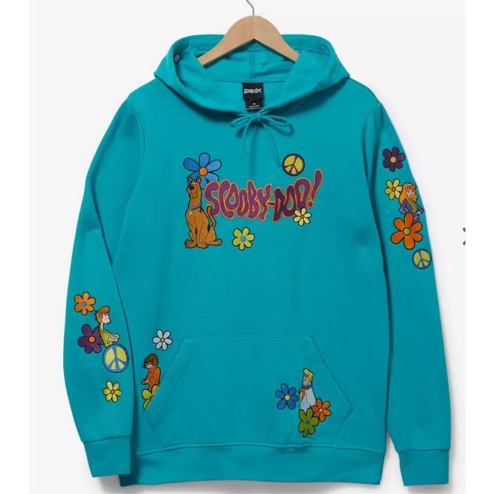 Box Lunch Scooby-Doo! Floral Characters Embroidered Hoodie Nwt Size Medium Turqu